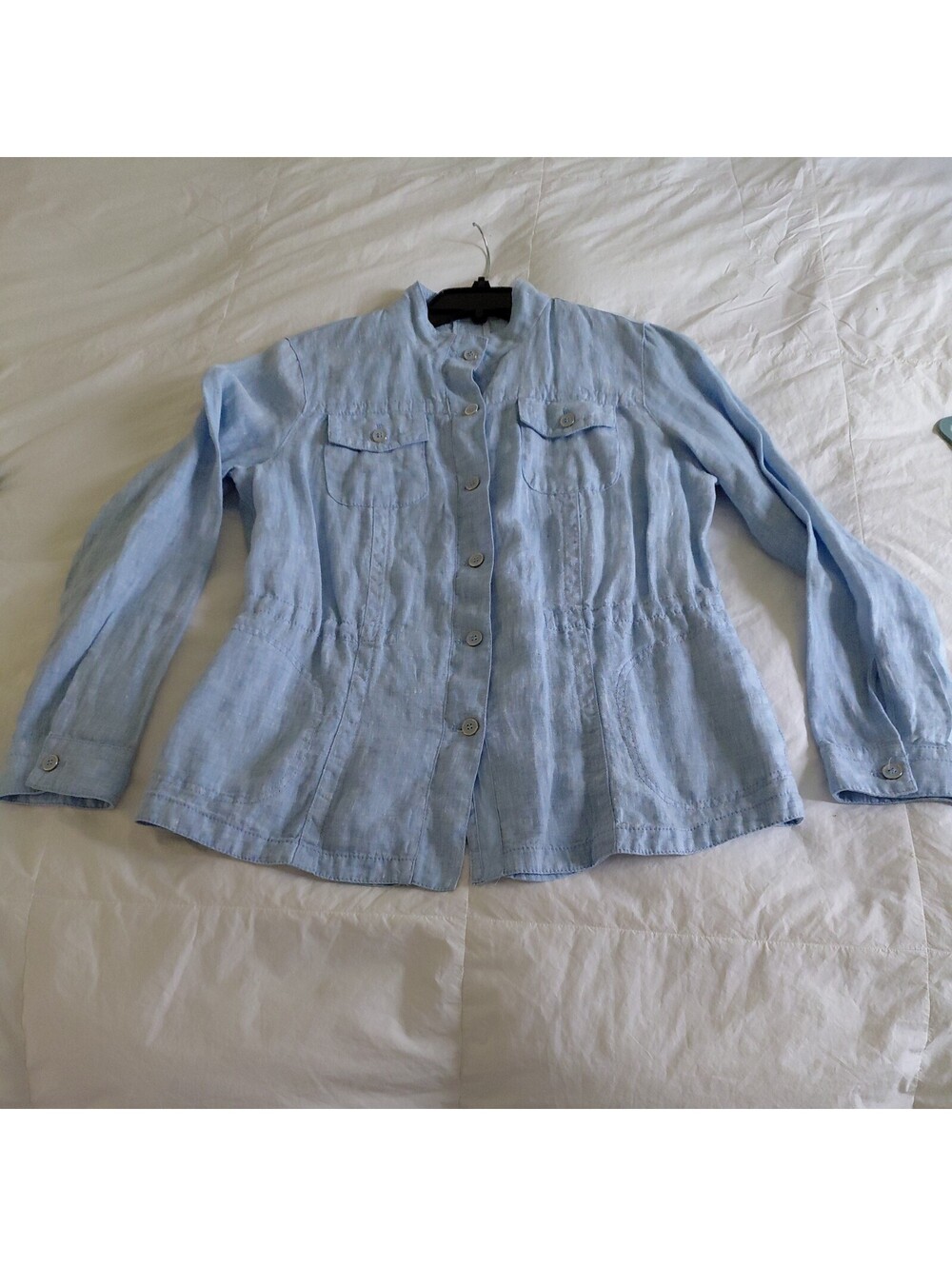 J. McLaughlin Womens Blue Linen Button-Up Collared jacket Blouse M #1038